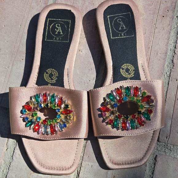 SA LUX Shoes - Elegant Embellished Flats in Rose Gold